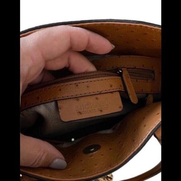 Michael Kors Hamilton Orange Ostrich Leather Satchel Tote Bag - Picture 7 of 8